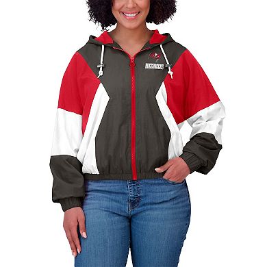 Women's WEAR by Erin Andrews Pewter/Red Tampa Bay Buccaneers Plus Size Color Block Full-Zip Windbreaker Jacket