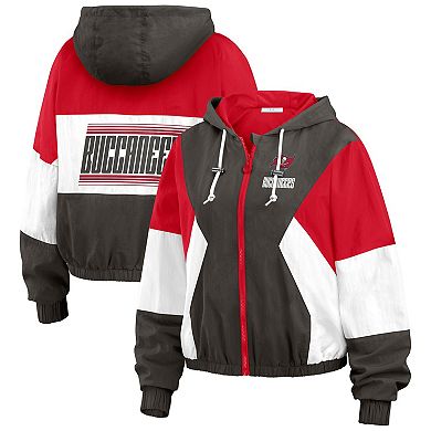 Women's WEAR by Erin Andrews Pewter/Red Tampa Bay Buccaneers Plus Size Color Block Full-Zip Windbreaker Jacket