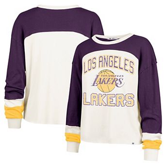 Women's '47 Cream Los Angeles Lakers Curve Raglan Long Sleeve T-Shirt
