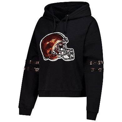 Women's Cuce Black Cleveland Browns Cropped Sequins Pullover Hoodie