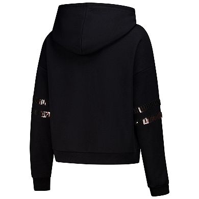 Women's Cuce Black Cleveland Browns Cropped Sequins Pullover Hoodie
