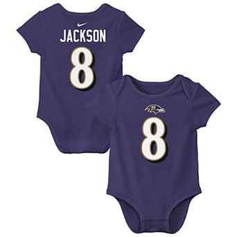 Newborn & Infant Nike Lamar Jackson Purple Baltimore Ravens Player Name & Number Bodysuit