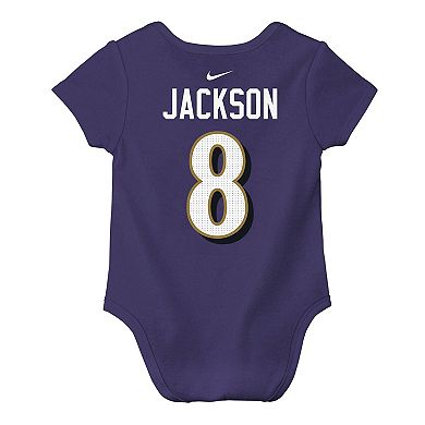 Newborn & Infant Nike Lamar Jackson Purple Baltimore Ravens Player Name & Number Bodysuit