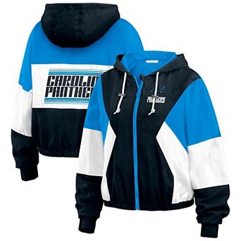 Women's WEAR by Erin Andrews Black/Blue Carolina Panthers Plus Size Color Block Full-Zip Windbreaker Jacket