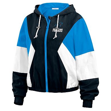 Women's WEAR by Erin Andrews Black/Blue Carolina Panthers Plus Size Color Block Full-Zip Windbreaker Jacket