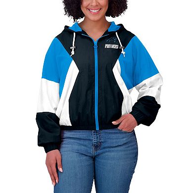 Women's WEAR by Erin Andrews Black/Blue Carolina Panthers Plus Size Color Block Full-Zip Windbreaker Jacket