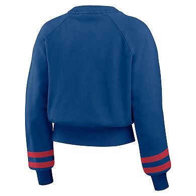 Women's WEAR by Erin Andrews Royal Chicago Cubs Vintage Washed Cropped Pullover Sweatshirt