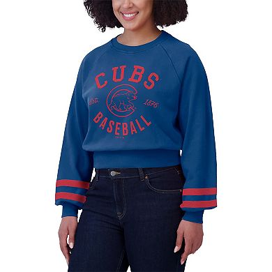 Women's WEAR by Erin Andrews Royal Chicago Cubs Vintage Washed Cropped Pullover Sweatshirt