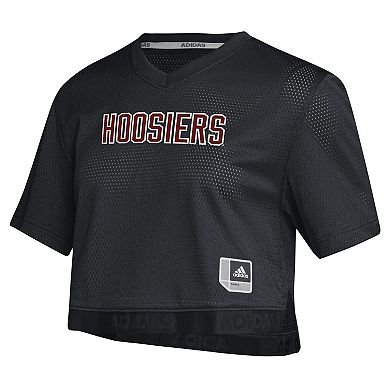 Women's adidas Black Indiana Hoosiers Primegreen V-Neck Cropped Jersey