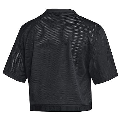 Women's adidas Black Indiana Hoosiers Primegreen V-Neck Cropped Jersey