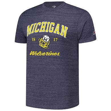 Men's League Collegiate Wear Heather Navy Michigan Wolverines Arch Script Victory Falls Tri-Blend T-Shirt