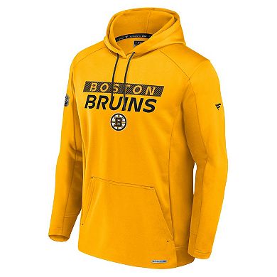 Men's Fanatics Gold Boston Bruins Authentic Pro Rink Fleece Pullover Hoodie