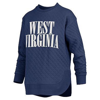 Women's Pressbox Navy West Virginia Mountaineers Quilted Long Sleeve Pullover Sweatshirt