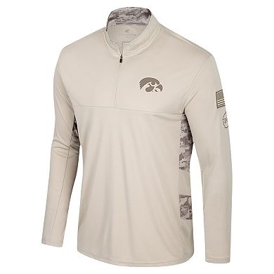 Men's Colosseum Natural Iowa Hawkeyes OHT Military Appreciation Quarter-Zip Jacket
