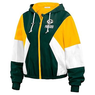 Women's WEAR by Erin Andrews Green/Yellow Green Bay Packers Plus Size Color Block Full-Zip Windbreaker Jacket