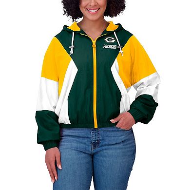 Women's WEAR by Erin Andrews Green/Yellow Green Bay Packers Plus Size Color Block Full-Zip Windbreaker Jacket