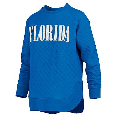 Women's Pressbox Royal Florida Gators Quilted Long Sleeve Pullover Sweatshirt