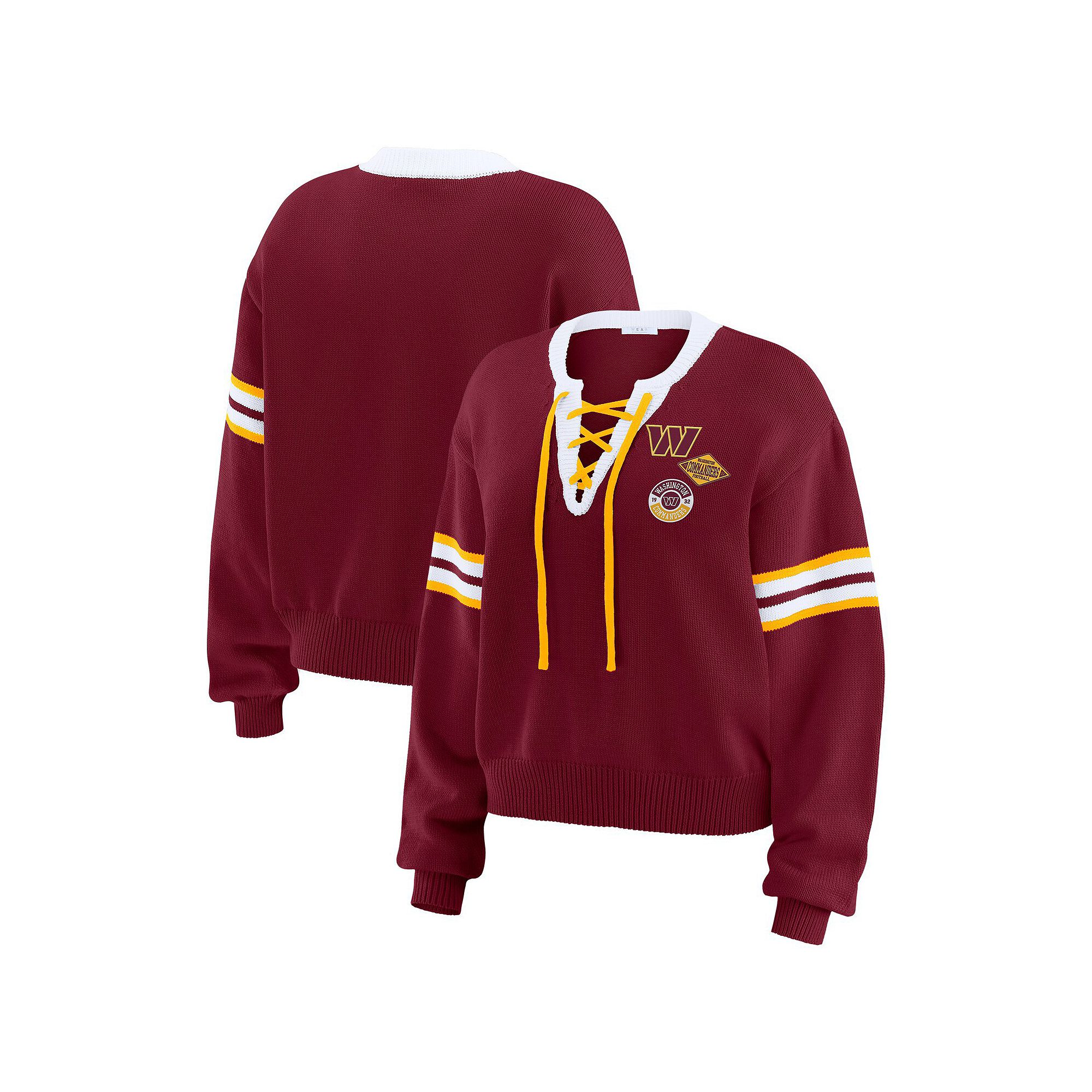 Womens WEAR by Erin Andrews Burgundy Washington Commanders Lace-Up Pullove