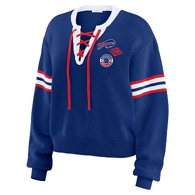 Women's WEAR by Erin Andrews Royal Buffalo Bills Lace-Up Pullover Sweatshirt