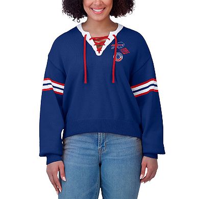Women's WEAR by Erin Andrews Royal Buffalo Bills Lace-Up Pullover Sweatshirt