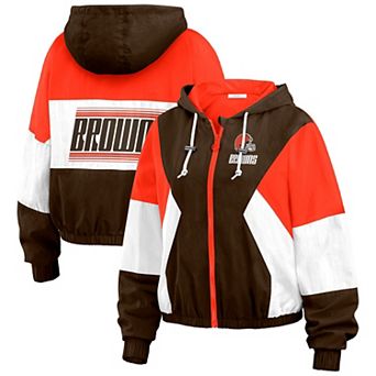 Women's WEAR by Erin Andrews Brown/Orange Cleveland Browns Plus Size Color Block Full-Zip Windbreaker Jacket