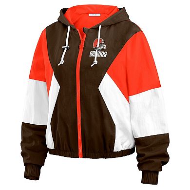 Women's WEAR by Erin Andrews Brown/Orange Cleveland Browns Plus Size Color Block Full-Zip Windbreaker Jacket
