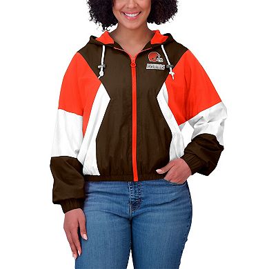 Women's WEAR by Erin Andrews Brown/Orange Cleveland Browns Plus Size Color Block Full-Zip Windbreaker Jacket