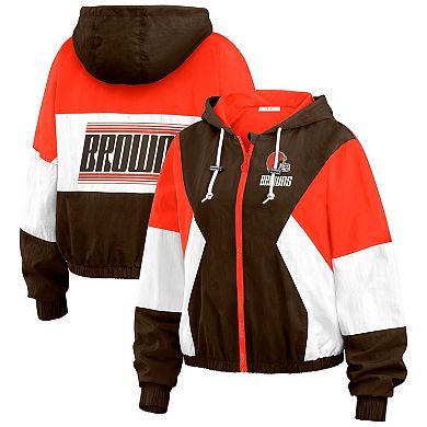 Women's WEAR by Erin Andrews Brown/Orange Cleveland Browns Plus Size Color Block Full-Zip Windbreaker Jacket