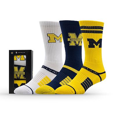 Unisex Strideline Michigan Wolverines Premium Knit Crew Socks Three-Pack