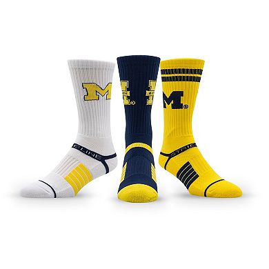 Unisex Strideline Michigan Wolverines Premium Knit Crew Socks Three-Pack