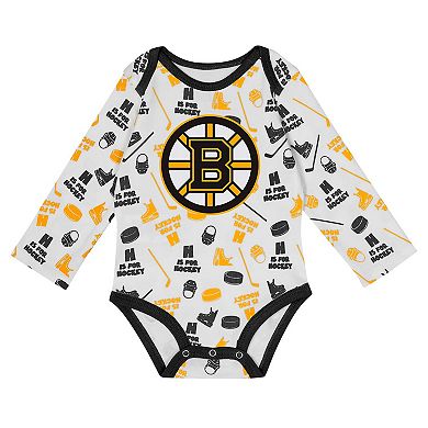 Infant White Boston Bruins Quick Learner Long Sleeve Bodysuit
