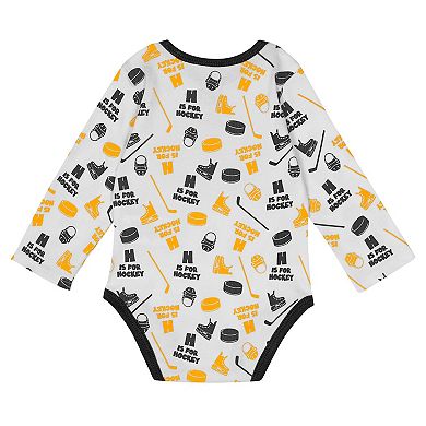 Infant White Boston Bruins Quick Learner Long Sleeve Bodysuit
