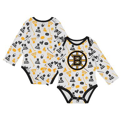 Infant White Boston Bruins Quick Learner Long Sleeve Bodysuit