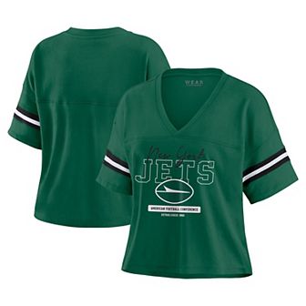 Women's WEAR by Erin Andrews Green New York Jets Color Block Boxy Modest Crop V-Neck T-Shirt