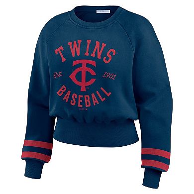 Women's WEAR by Erin Andrews Navy Minnesota Twins Vintage Washed Cropped Pullover Sweatshirt