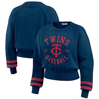Women's WEAR by Erin Andrews Navy Minnesota Twins Vintage Washed Cropped Pullover Sweatshirt
