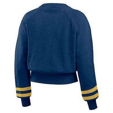 Women's WEAR by Erin Andrews Navy Milwaukee Brewers Vintage Washed Cropped Pullover Sweatshirt
