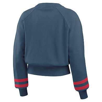 Women's WEAR by Erin Andrews Navy Cleveland Guardians Vintage Washed Cropped Pullover Sweatshirt