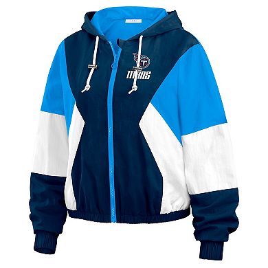 Women's WEAR by Erin Andrews Navy/Light Blue Houston Oilers Plus Size Color Block Full-Zip Windbreaker Jacket
