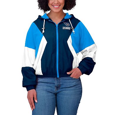 Women's WEAR by Erin Andrews Navy/Light Blue Houston Oilers Plus Size Color Block Full-Zip Windbreaker Jacket