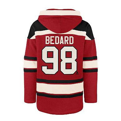 Men's '47 Connor Bedard Red Chicago Blackhawks Player Name & Number Lacer Pullover Hoodie