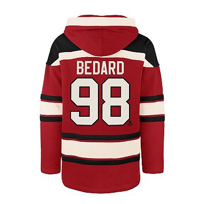 Men s 47 Connor Bedard Red Chicago Blackhawks Player Name Number Lacer Pullover Hoodie