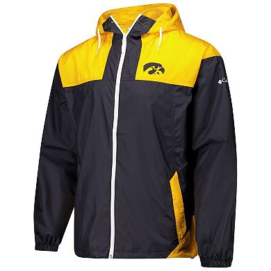  Men's Columbia Black Iowa Hawkeyes Flash Challenger II Omni-Shade Full-Zip Windbreaker Jacket