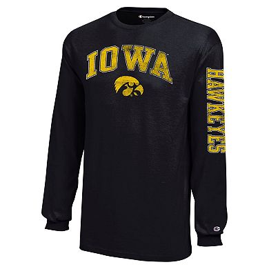 Youth Champion Black Iowa Hawkeyes Distressed Arch Over Logo Long Sleeve T-Shirt