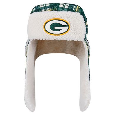 New Era Green Green Bay Packers Sideline Plaid Sherpa Trapper Hat