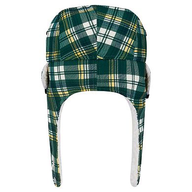 New Era Green Green Bay Packers Sideline Plaid Sherpa Trapper Hat