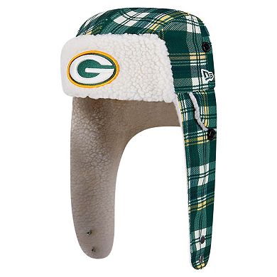 New Era Green Green Bay Packers Sideline Plaid Sherpa Trapper Hat