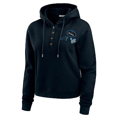 Women's WEAR by Erin Andrews Black Carolina Panthers Plus Size Waffle Hoodie Pullover Top