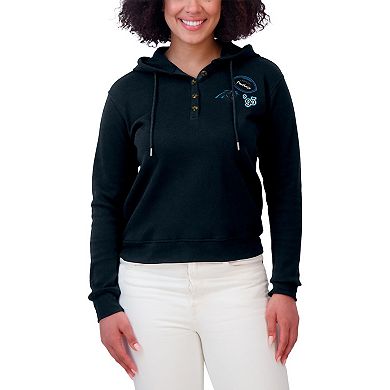 Women's WEAR by Erin Andrews Black Carolina Panthers Plus Size Waffle Hoodie Pullover Top