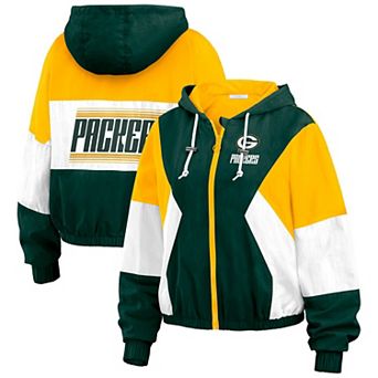 Women's WEAR by Erin Andrews Green Green Bay Packers Color Block Full-Zip Windbreaker Jacket